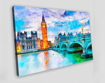 Quadro su tela Big Ben di Londra, acquerello, arte murale di Londra, stampa di Londra, dipinto di Londra, poster di Londra, opera d'arte di Londra