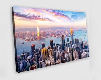 Victoria Harbor Hong Kong Skyline Canvas Art Print