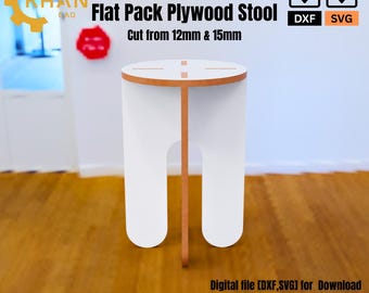 Flat Pack Plywood Stool Digital Files | Laser Cut DXF & SVG (Instant Download)