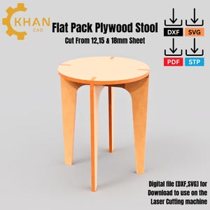 Flat Pack Plywood Stool CNC File: Laser Cut DXF SVG (Digital Download