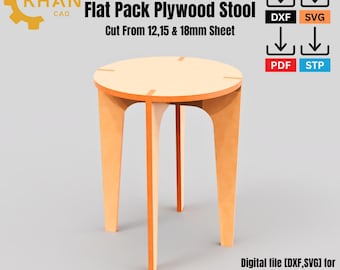 Taburete de madera contrachapada desmontable (archivo CNC): DXF SVG para corte láser (descarga digital)