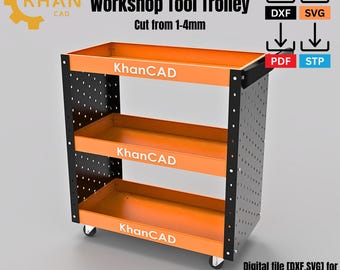 KhanCAD Workshop Tool Trolley DXF File | Laser Cut Cart Svg | CNC Metal Fabrication Design | Garage Organizer | DIY Tool Storage Rack