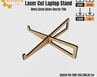 Suporte para laptop cortado a laser SVG DXF: design de madeira interligada (download digital)