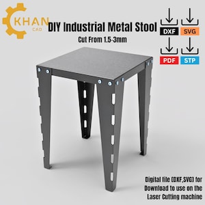 Taburete metálico industrial DIY – Archivo digital cortado por láser (DXF, SVG, PDF, STP) – Compatible con CNC – Plano de mueble metálico moderno - Taburete metálico DXF