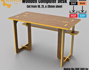 Modern Wooden Computer Desk DXF File | CNC Laser Cut Plans (Digital Download)