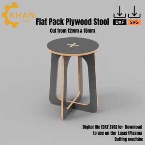 Flat Pack Plywood Stool DXF & SVG Files | CNC Laser Cut Furniture Plan | Modern Woodworking Digital Download