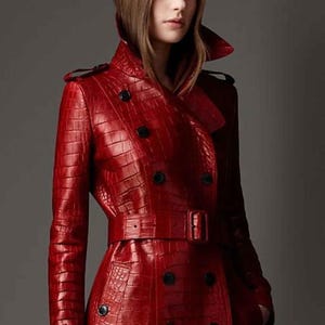 Handgefertigte Frauen Lamm Haut Krokodil prägte Vintage Lederkleid Mantel, Frauen Leder Outfit, Leder Echter Kleid Mantel, Geschenk für Sie