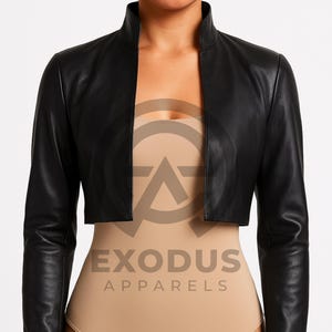 Handmade Women&#39;s Genuine Lambskin Leather, Cropped Motor Bolero Shrug Biker Jackets Slim Fit, Long Sleeves Beautiful, Leather Jacket Outfit