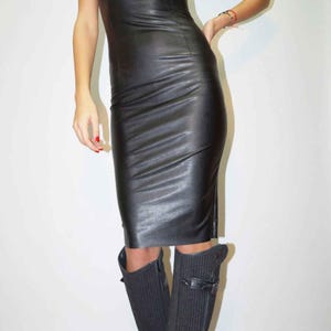 Vegan Leather Dress, Sleeveless Dress, Cocktail Dress, Party Dress, Mini Black Dress, Evening Dress, Mini Universal Dress, Gift for Her