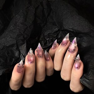Purple Chrome Cat Eye Press On Nails: Claw Nail Set image 5