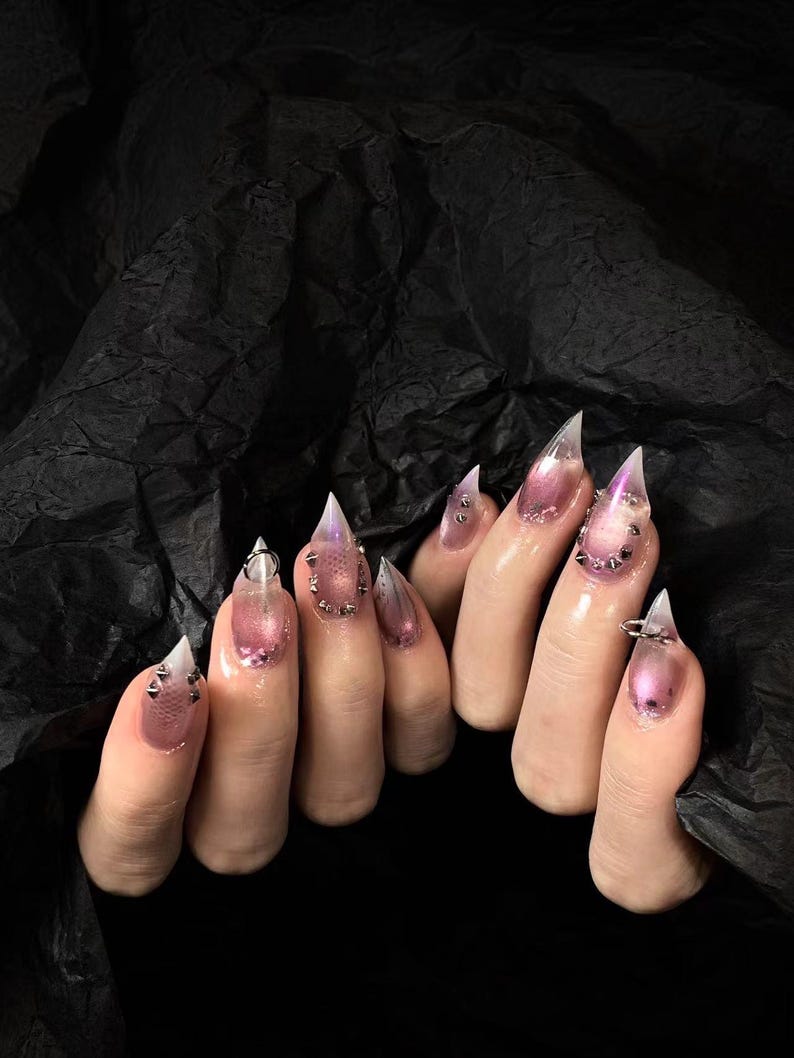 Purple Chrome Cat Eye Press On Nails: Claw Nail Set image 5