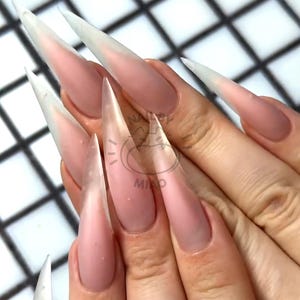 Cat Bloodline Claw Press On Nails: Clear Translucent Curved Jelly Pink Talon