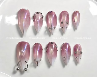 Paars chroom Cat Eye Press On Nails: klauwnagelset