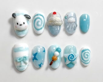 Ocean Fantasy Press-On Nägel: Dessert, Eis & Stern Charms