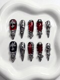 Gothic Vampire Press On Nails: Red, Black & Silver Cross - Handmade product logo