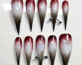 Werewolf Claw Press On Nails: Bloody Red Ombre with Black Smoky &  Dark Fading