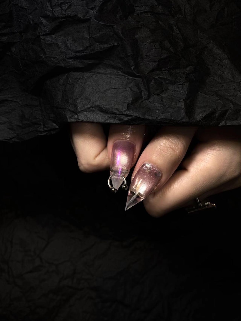 Purple Chrome Cat Eye Press On Nails: Claw Nail Set image 6