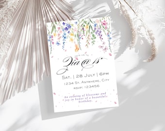 Floral 18th Birthday Invitation | Printable 18th Birthday Invite | Boho Flower Party Invite for Her | Editable Template