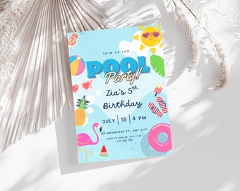 Editable Pool Party Birthday Invitation/ PDF Invitation/ Instant Download / Canva template / Printable Birthday Invitation