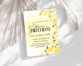 Editable Lemon Birthday Invitation / Girl Birthday Party Invite / Instant Download / Canva template / Printable Birthday Invitation PDF