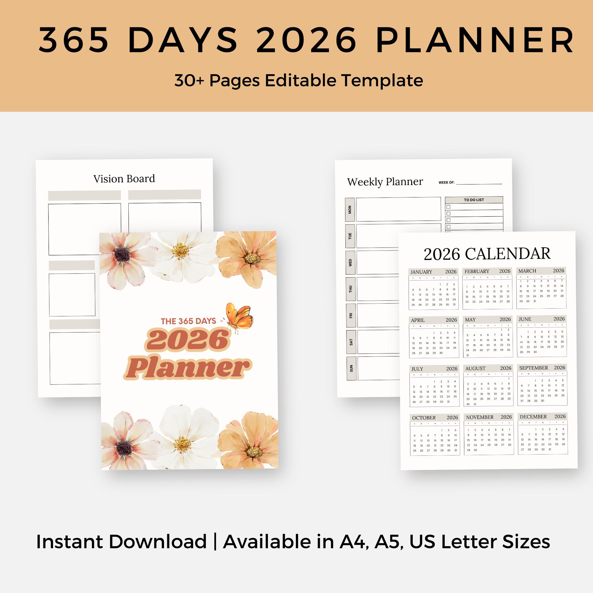 2026 Undated Daily Planner | Printable Planner Productivity Organizer