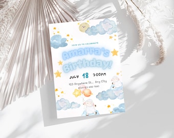 Editable Clouds Birthday Invitation/ Girl Invitation/ Instant Download / Canva template / Printable Birthday Invitation / Birthday Invitatio