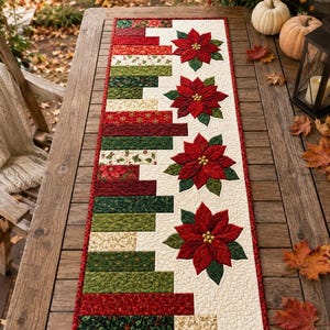 Scarlet Bloom 03582D, Red Flower Pattern, Table Runner Pattern