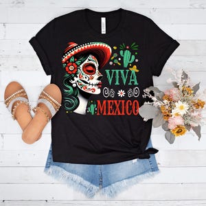 ビバメキシコシュガースカルPNG、メキシコフィエスタクリップアート、死者の日のカラベラ女性、ソンブレロ昇華デザイン、メキシコ国旗の色PNG