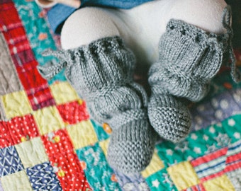 100% New Wool - The Original "BootLeggers" Knitted Light Gray Ruched Baby Boots/Legwarmers Combination