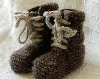 100% Wool Lace-up Baby Boots (Brown)