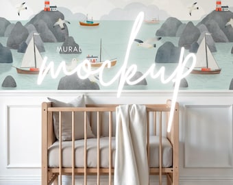 Nursery Digital Wall Paper PSD Mockup, Neutral Nursery Decor, Interior Design Display Tool, Minimalist Empty Wall Mock up