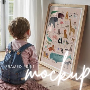 Nursery Poster Frame Mockup, Wooden Frame, PSD Photoshop