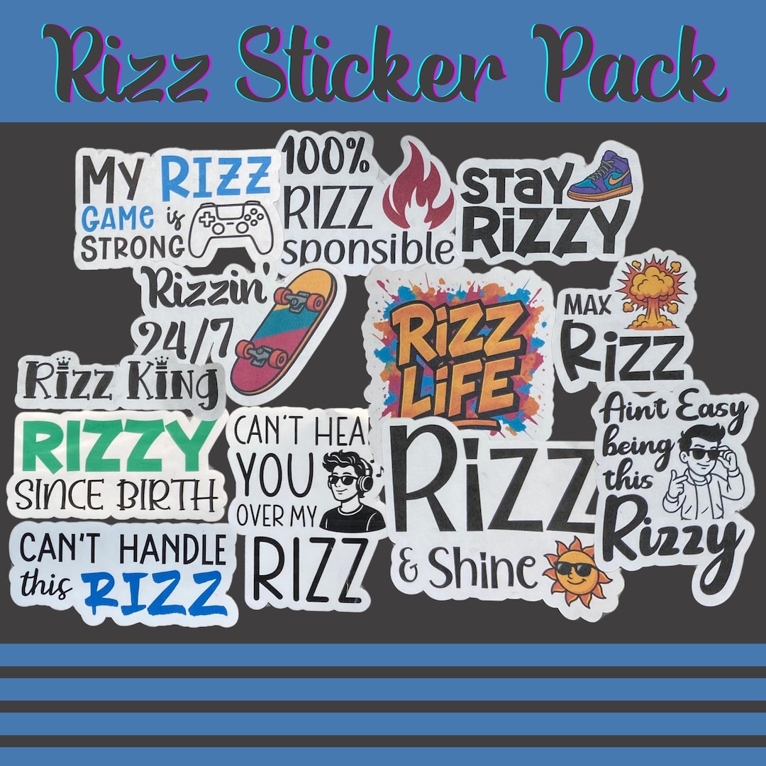 Rizz Sticker Pack | 12 Funny Glossy Stickers | Teen Gift - Etsy