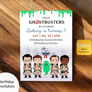 Ghostbusters birthday invitation, Printable editable invite, frozen empire party, ectomobile, boy birthday, digital template