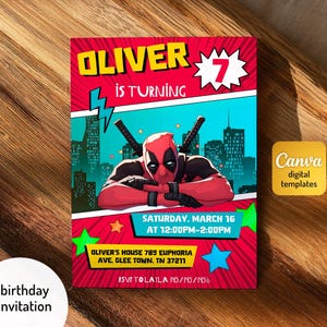 Editable Deadpool and Wolverine birthday invitation, Dead Pool superheroes party, printable invitation
