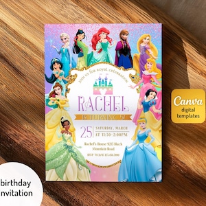 Princess birthday invitation, girl editable invite template, printable Castle invitation, Once Upon A Time Royal Party, instant download