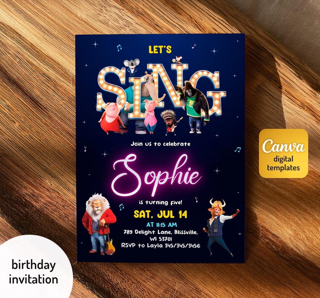 Editable Singer Invitation, Printable Sing 2 Birthday Invitation ...