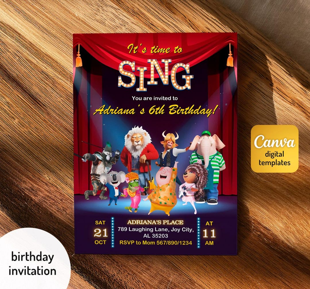 Editable Singer Invitation, Printable Sing 2 Birthday Invitation ...