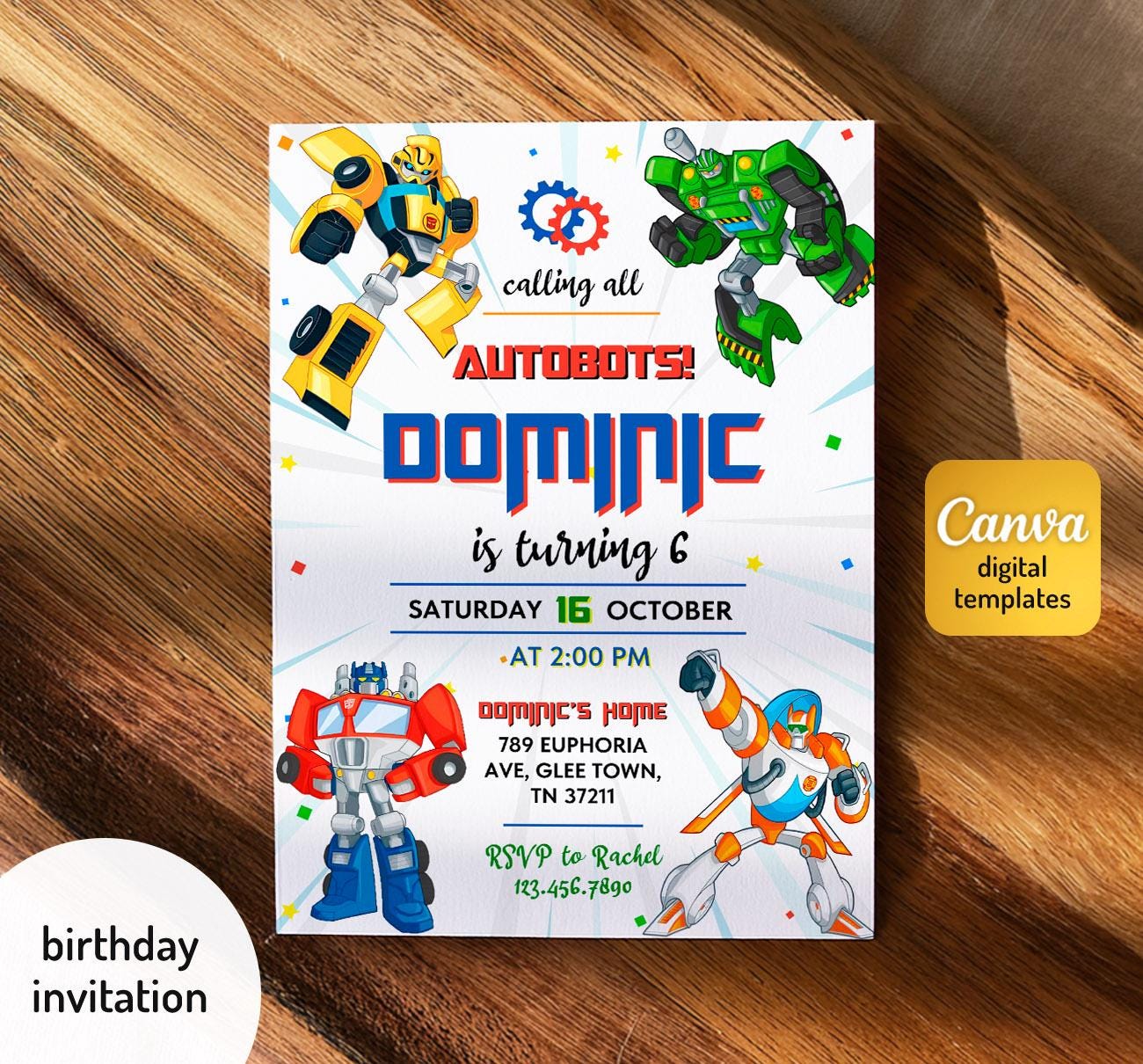 Printable Birthday Invitation, Autobots Boy Birthday Invite, Editable ...