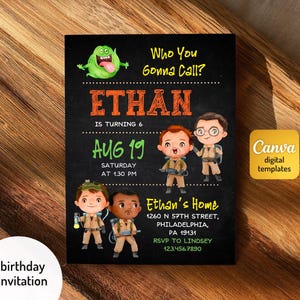 Ghostbusters birthday invitation, Printable editable invite, frozen empire party, ectomobile, boy birthday, digital template