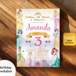 Princess birthday invitation, girl editable invite template, printable Castle invitation, Once Upon A Time Royal Party, instant download