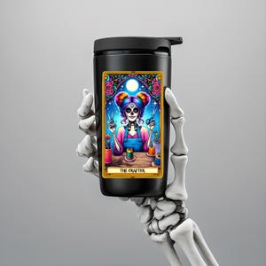 Pegatina de carta del Tarot, divertida chica gótica, Día de los Muertos, regalo espeluznante para lectores, esqueleto artesanal, divertida calcomanía de Halloween, vinilo moderno para amantes del terror.