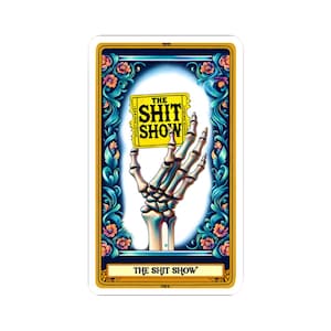 Décalcomanie en vinyle pour carte de tarot, autocollant drôle pour désordre, humour noir adulte, cadeau pour décoration de bureau, collègue ou famille d'un amateur d'Halloween, squelette gothique