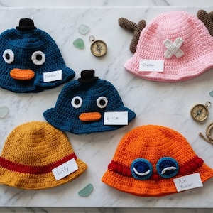 Handmade Perry, Luffy , Chopper  and Ace  Summer Adventures Crochet Bucket Hat New