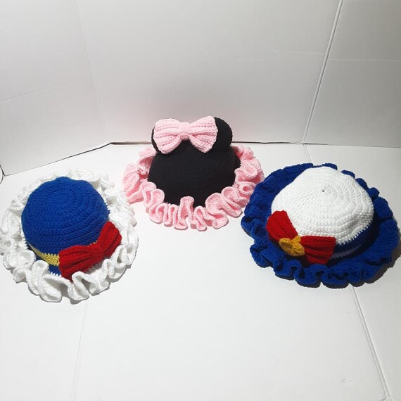 Hand-crocheted Cartoon Character Womens Size Bucket Hats New 