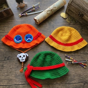 Handmade Crochet One Piece Bucket Hats  Zoro Designs New ? Roronoa Zoro has arrived in tiny crochet form  main image 3