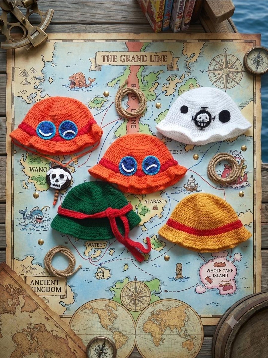 Handmade Crochet One Piece Bucket Hats - Luffy, Ace, Zoro  display picture 1