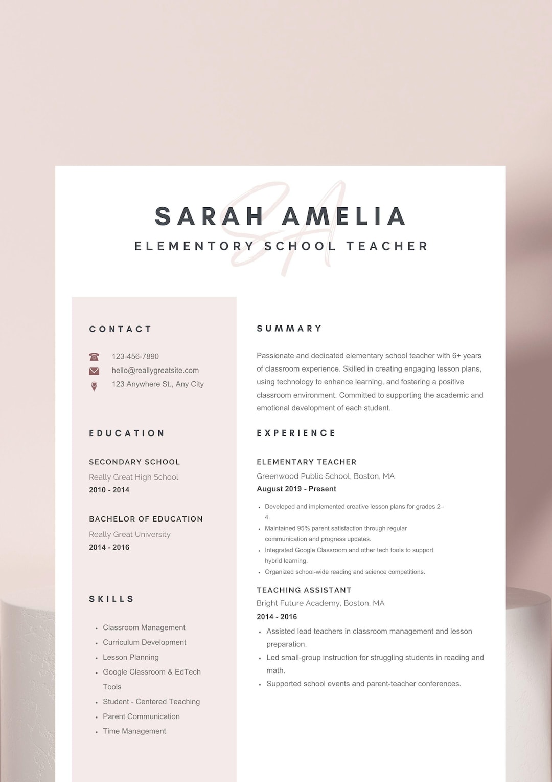 Modern Teacher Resume Template for Canva: Editable CV & Cover Letter - Etsy