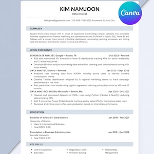 CV-mall för dataanalytiker i Canva | CV för SQL och Python (digital nedladdning)