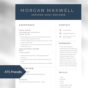 Modern UX/UI Designer Resume Template for Career Change | Canva Editable CV + Cover Letter